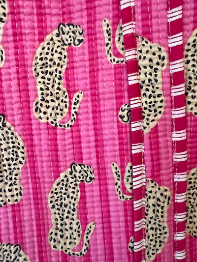 Block Print Pink Cheetah Quilted Tote
