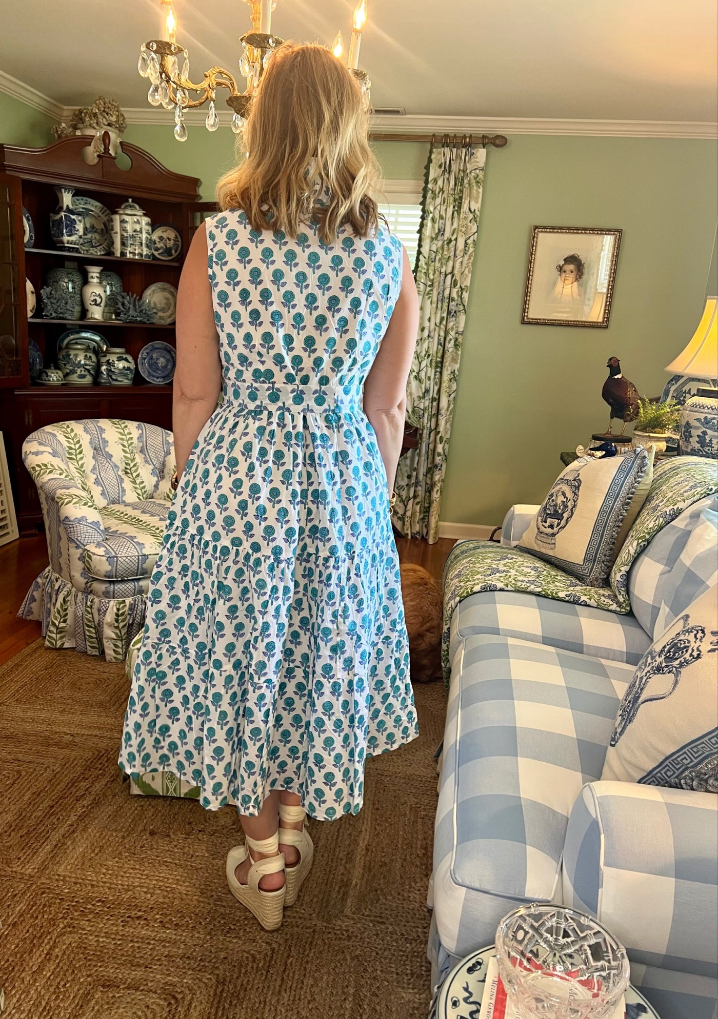 Moore Block Print Sleeveless Midi Dress