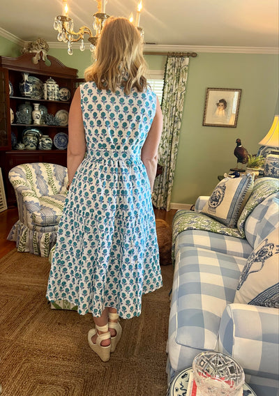 Moore Block Print Sleeveless Midi Dress