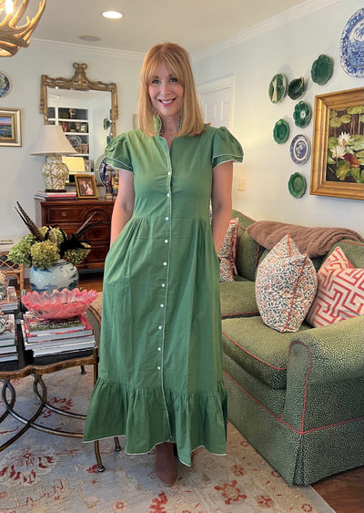 Heather Ruffled Collar Maxi Dress in Olive