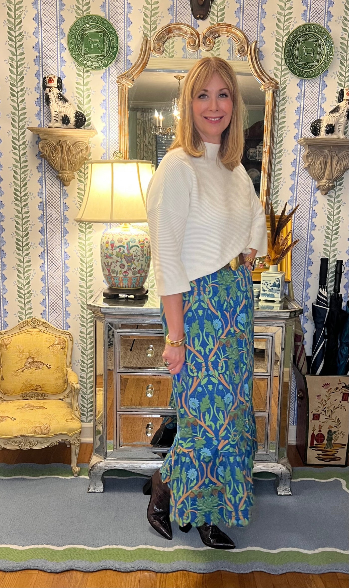 Charlotte Scalloped Maxi Skirt in Blue Harvest