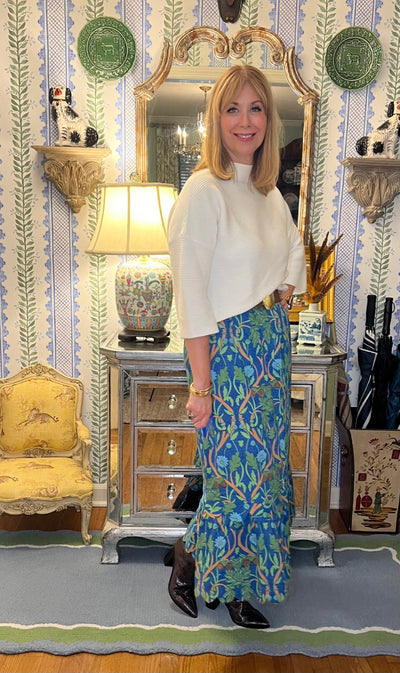 Charlotte Scalloped Maxi Skirt in Blue Harvest