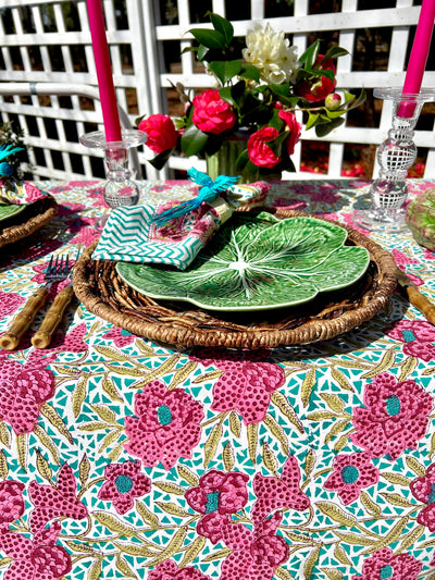 Leaping Lillies Floral Blockprint Tablecloth