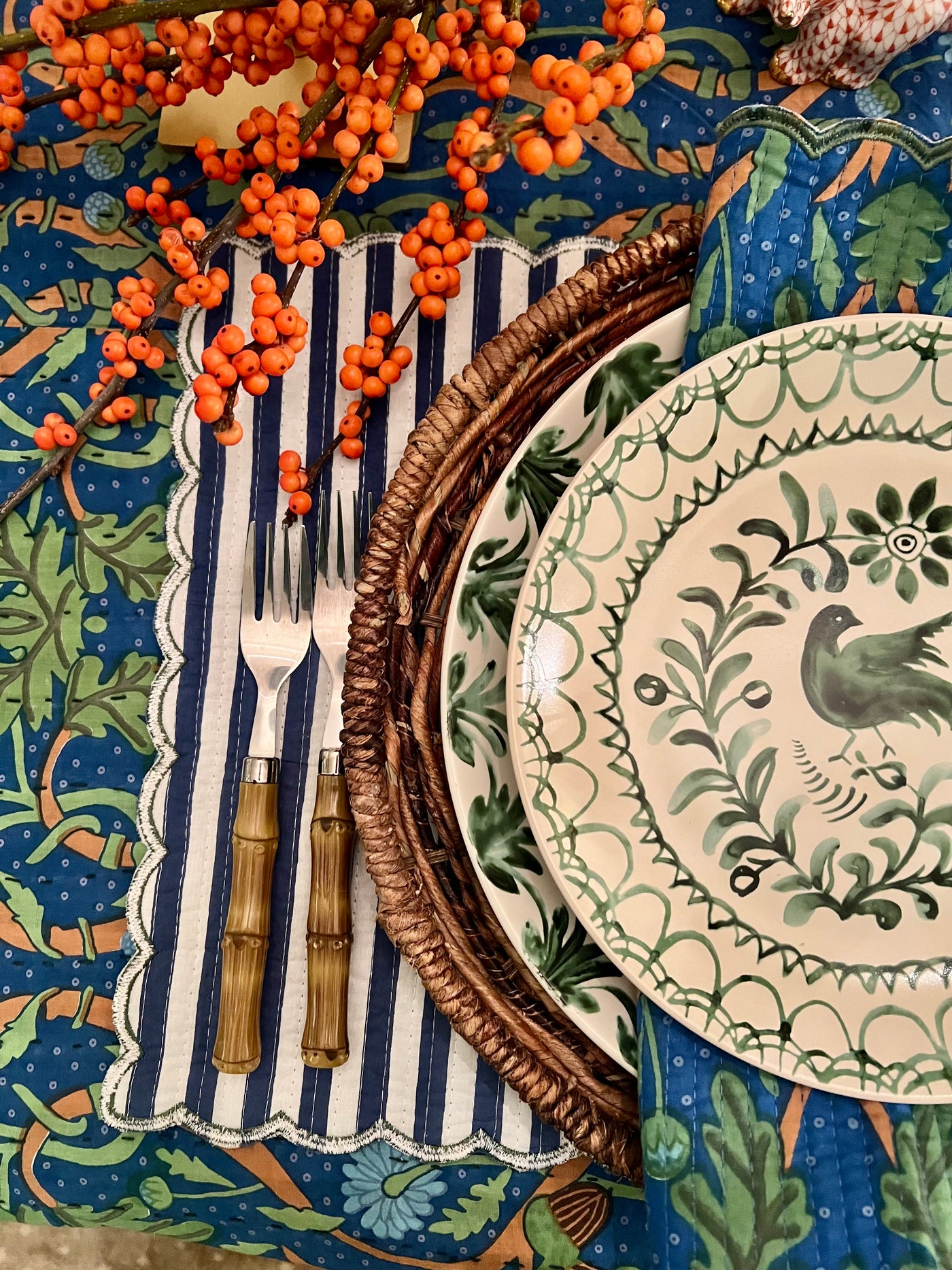 Blue Harvest Reversible Kantha Tablecloth