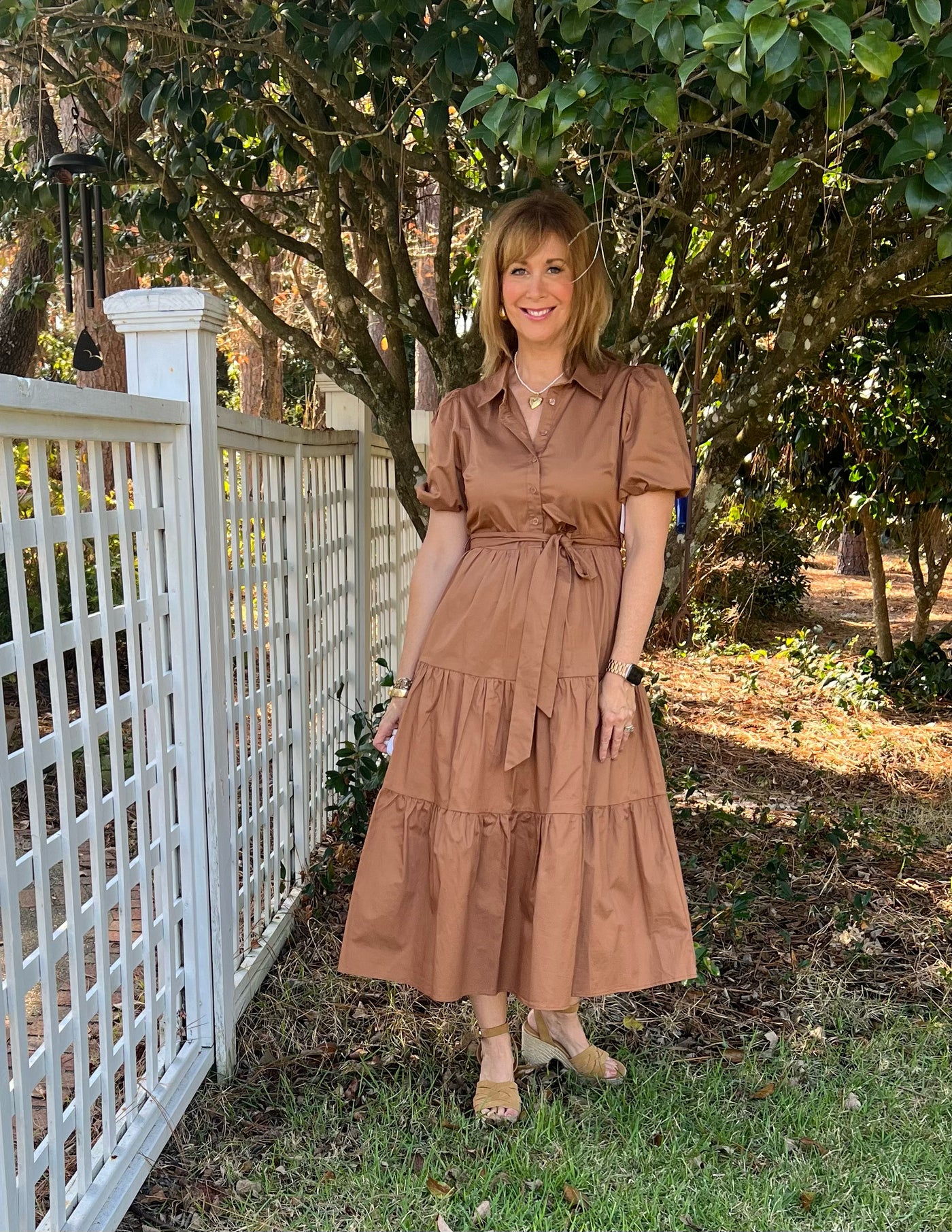 Sabrina Button Down Midi in Brown