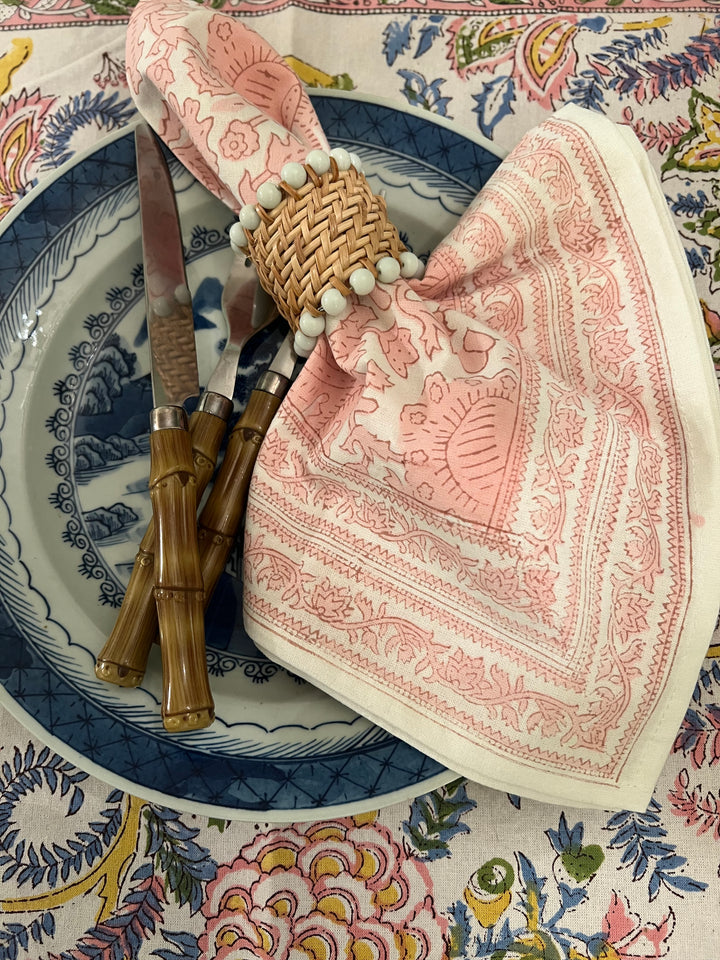 Birds of a Feather Block Print Napkin in Pink |  Napkins - Miss Madigan | Women&