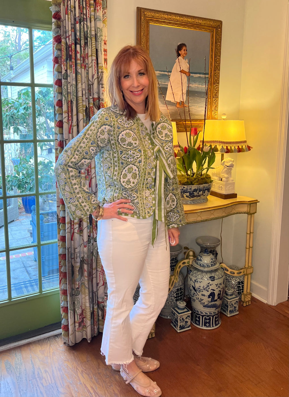 Tatum Quilted Block Print Jacket in Blue & Green Floral |  Jackets - Miss Madigan | Women's Fashion Boutique