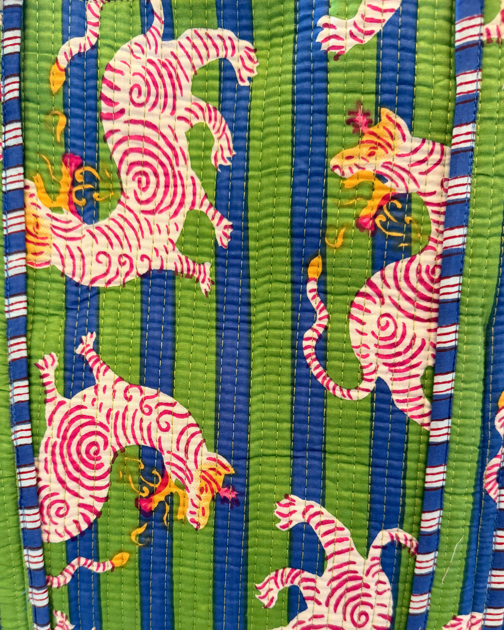 Block Print Quilted Tote in Blue & Green Tiger |  Bags - Miss Madigan | Women's Fashion Boutique