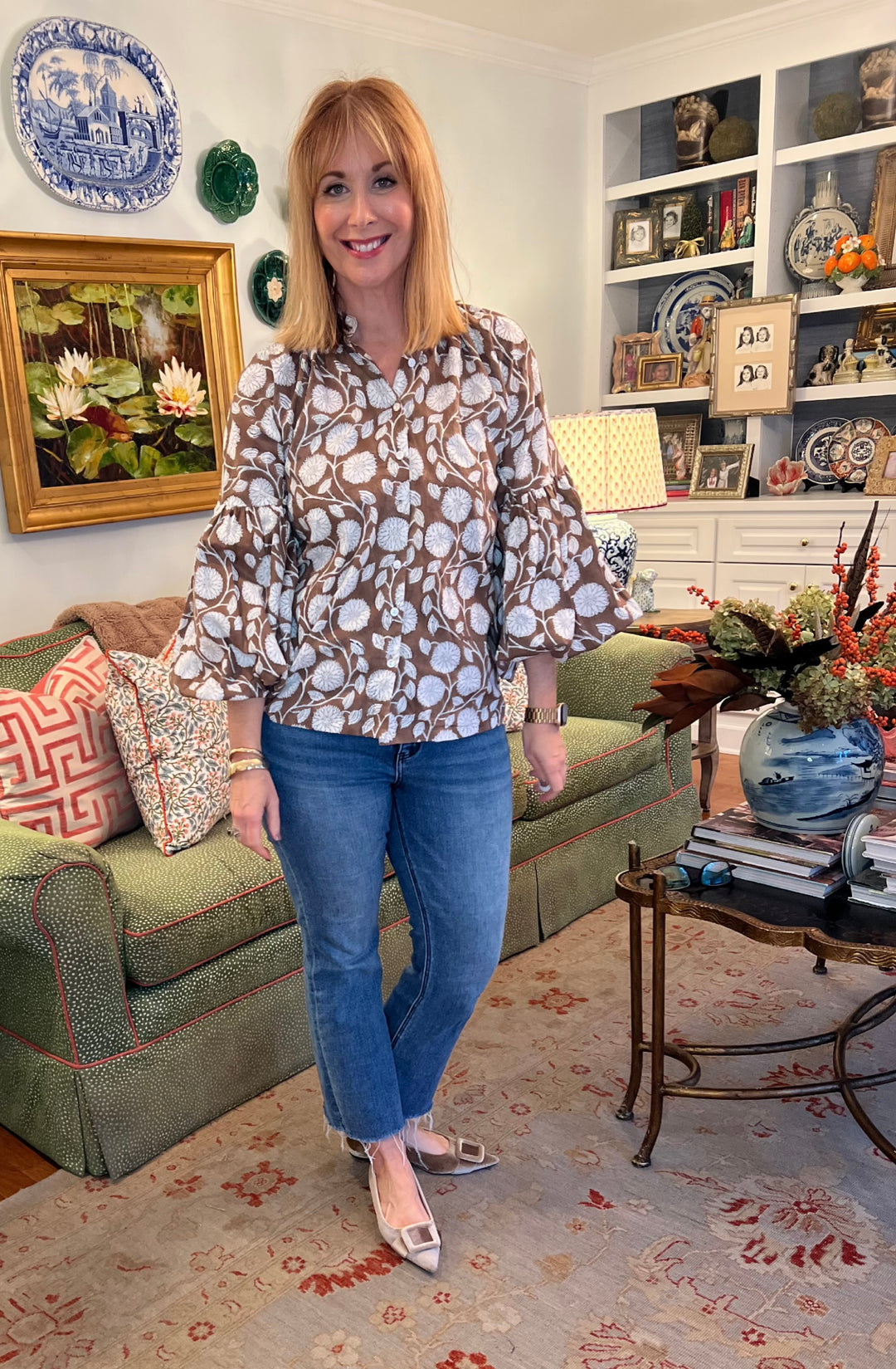 Eloise Block Print Top in Brown |  Shirts & Tops - Miss Madigan | Women's Fashion Boutique