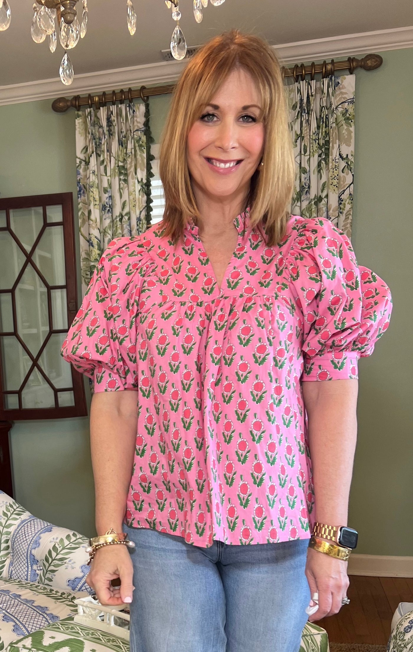 Sanibel Floral Puff Sleeve Top in Pink