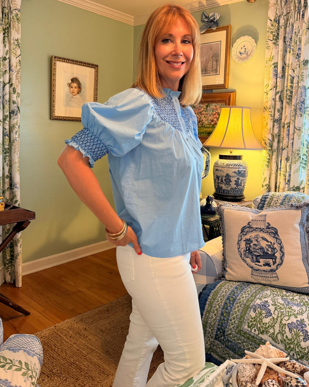 Lauren Smocked Ruffle Sleeve Top in Blue |  Shirts & Tops - Miss Madigan | Women's Fashion Boutique
