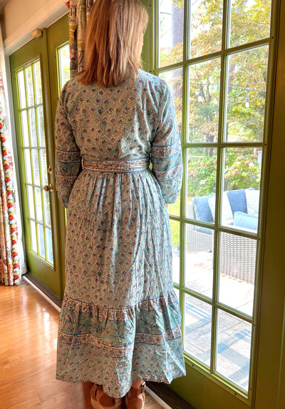 Oxford Block Print Maxi Dress in Blue