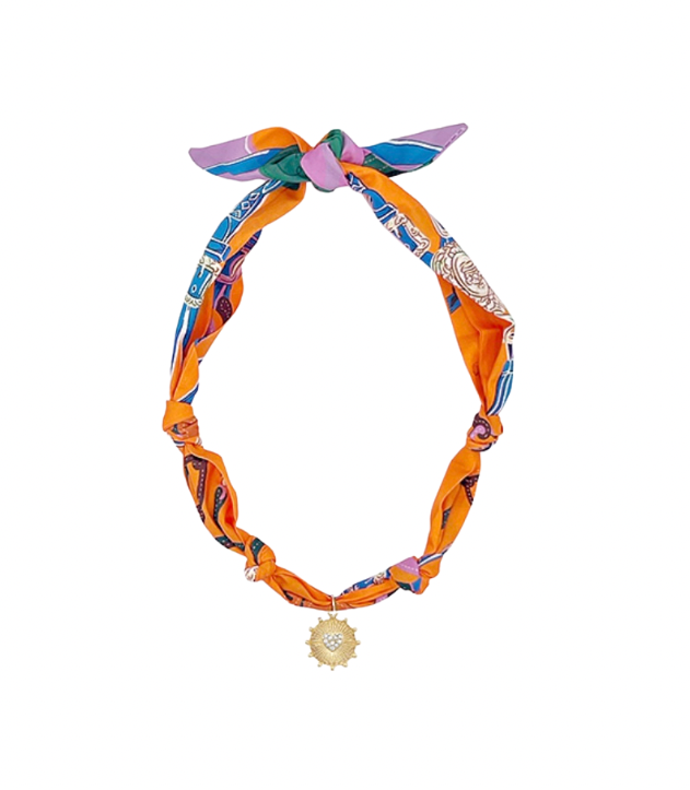 Orange Charm & Scarf Necklace