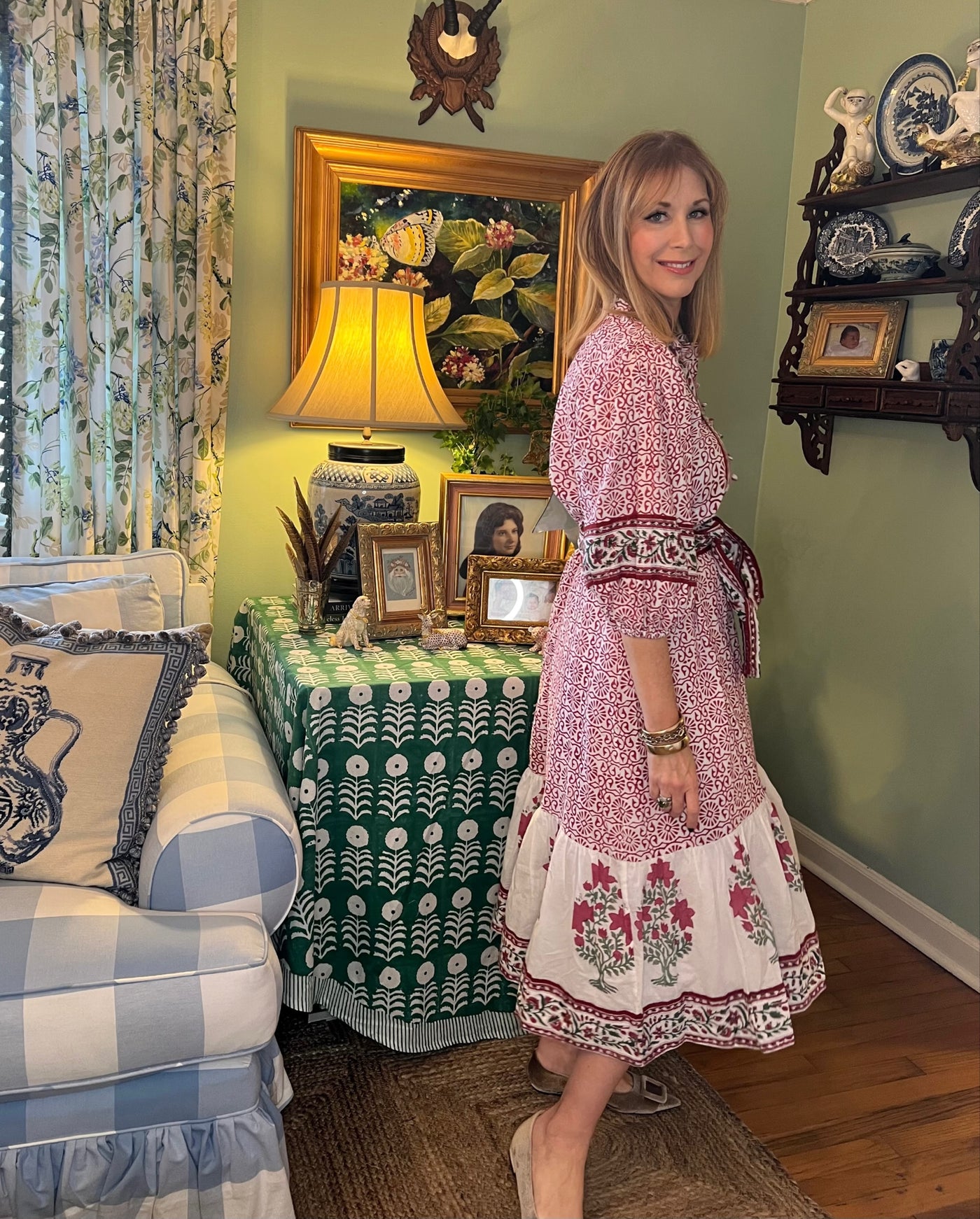 Charleston Blockprint Maxi Dress in Holly Berry