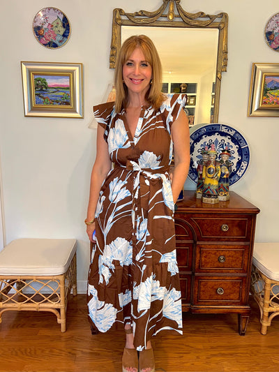 Zico Floral Printed Midi Dress in Brown