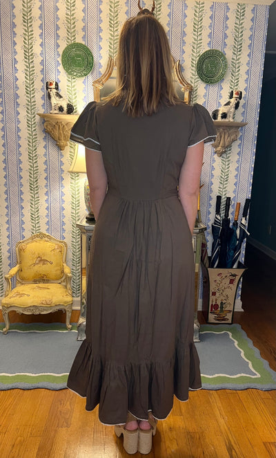 Heather Collar Blockprint Maxi Dress in Brown