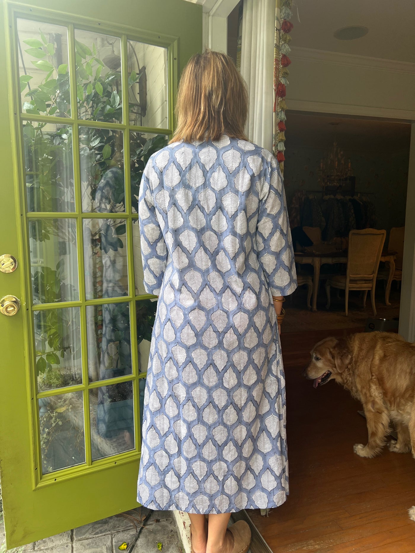 Kensington Blockprint Maxi Dress in Blue