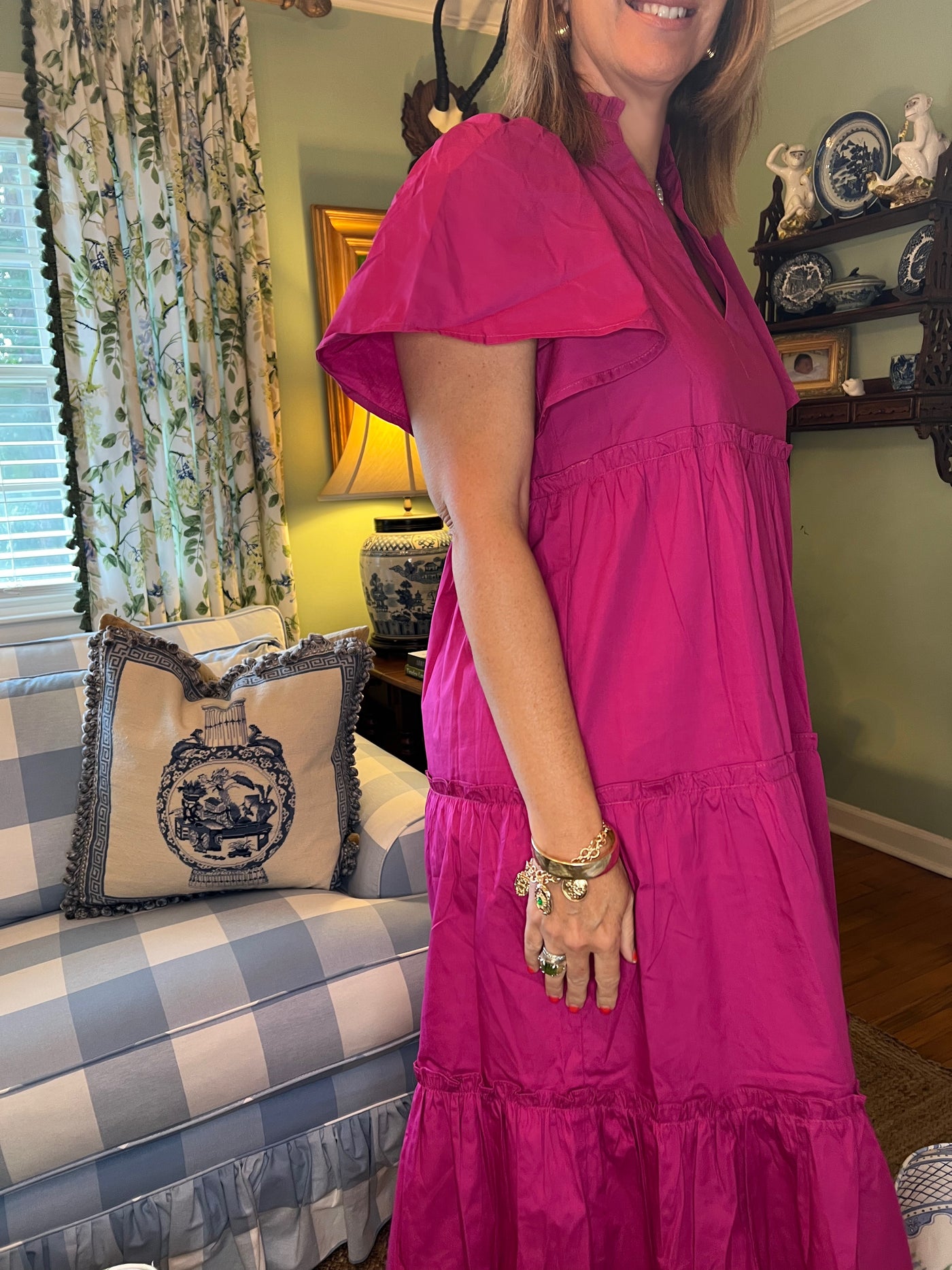 Noelle Midi Dress in Magenta