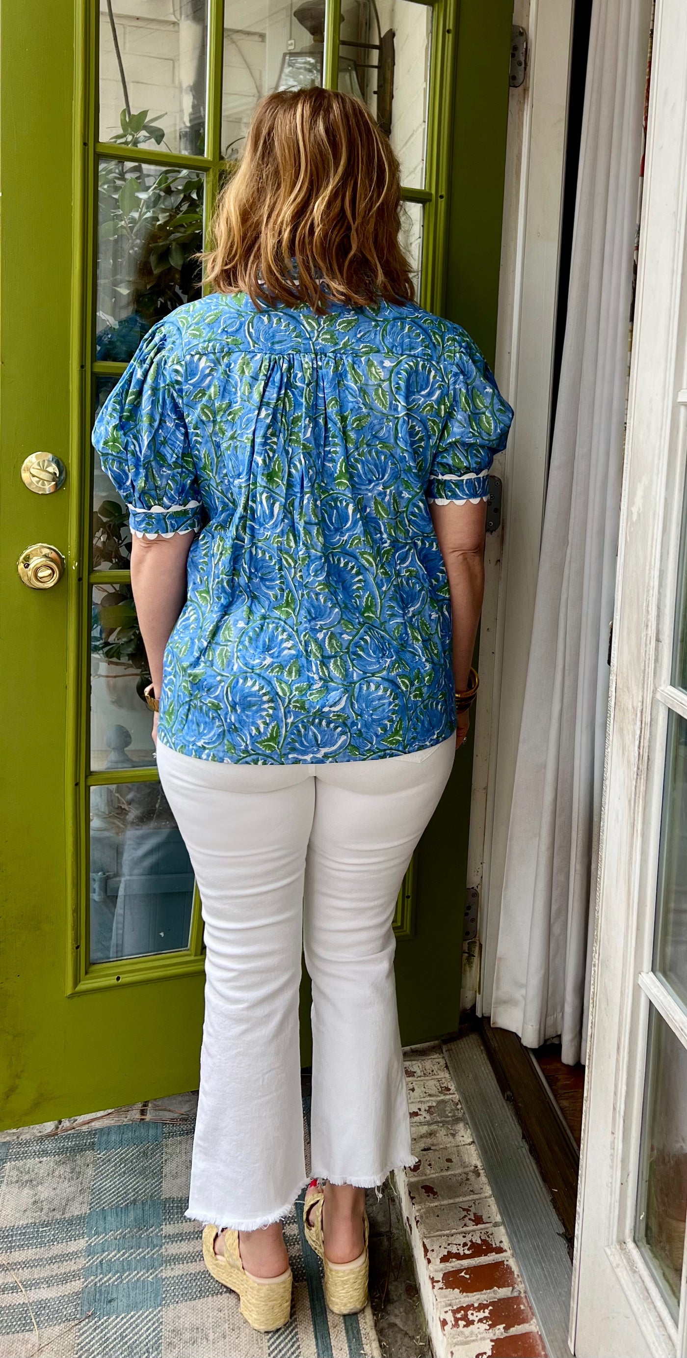 Lainey Block Print Button Down Top