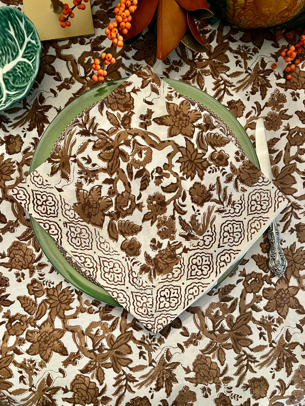 Chestnut Garden Brown & White Block Print Floral Napkin Set |  For the Home - Miss Madigan | Women's Fashion Boutique