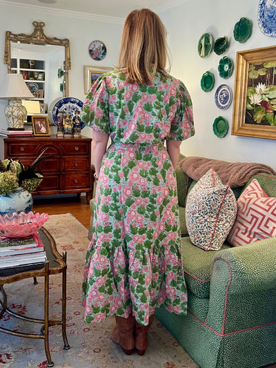 Hinton Floral Block Print Maxi Dress in Geranium