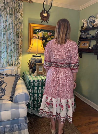 Charleston Blockprint Maxi Dress in Holly Berry