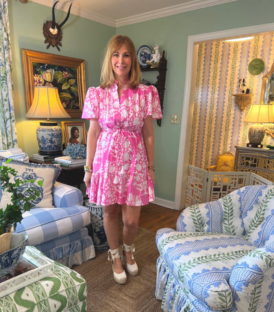 Portofino Block Print Drawstring Mini Dress in Pink