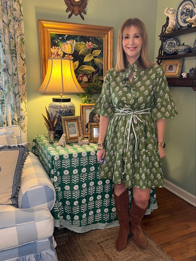 Caroline Ruffled Mini Dress in Green Floral