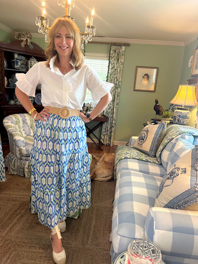 Maria Block Print Maxi Skirt in Green Geometric