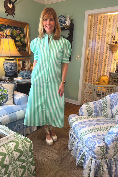 Baker Striped Ruffle A-line Midi in Green