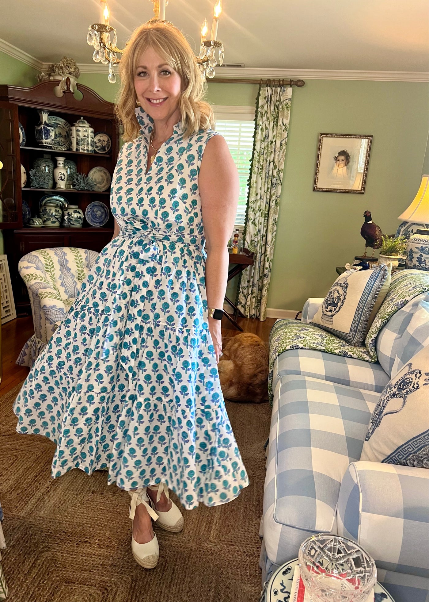 Moore Block Print Sleeveless Midi Dress