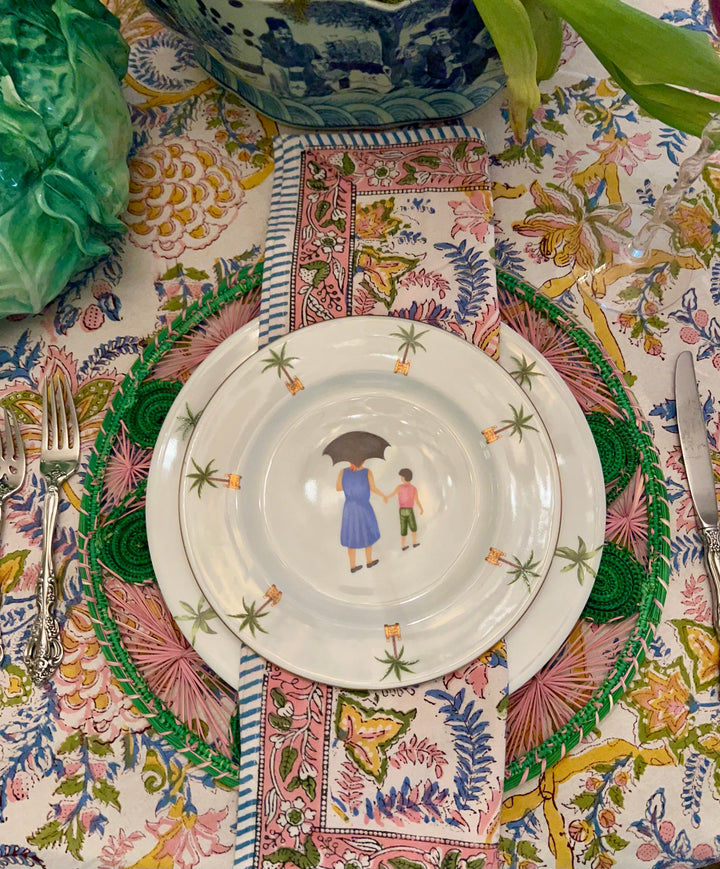 Garden Party Block Print Tablecloth in Pastel |  Tablecloth - Miss Madigan | Women&