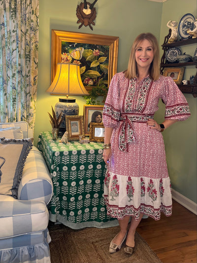 Charleston Blockprint Maxi Dress in Holly Berry