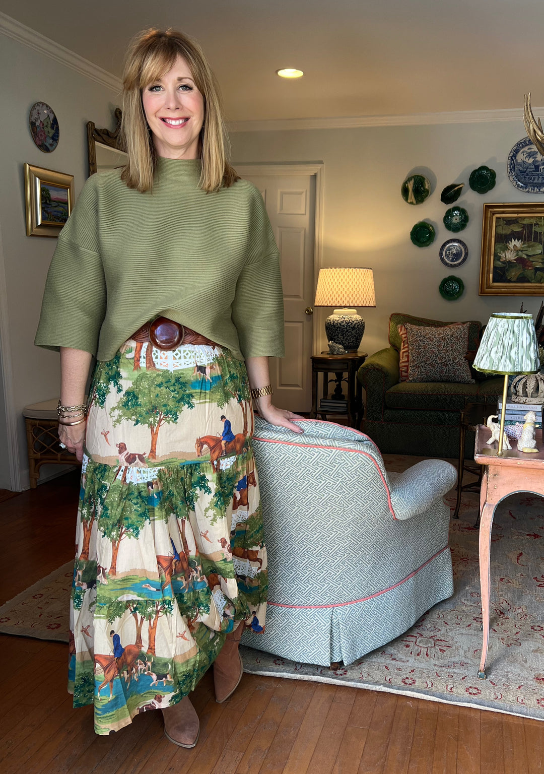 Maria Block Print Maxi Skirt in Hunt Club |  Skirt - Miss Madigan | Women&