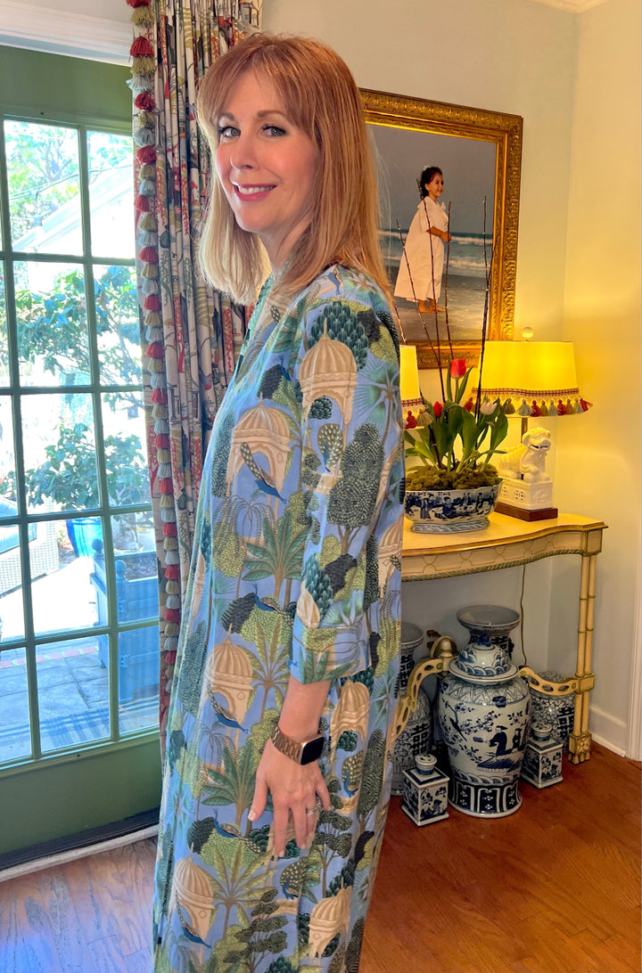 Kennedy Block Print Caftan Dress in Blue Tropics |  Dress - Miss Madigan | Women&