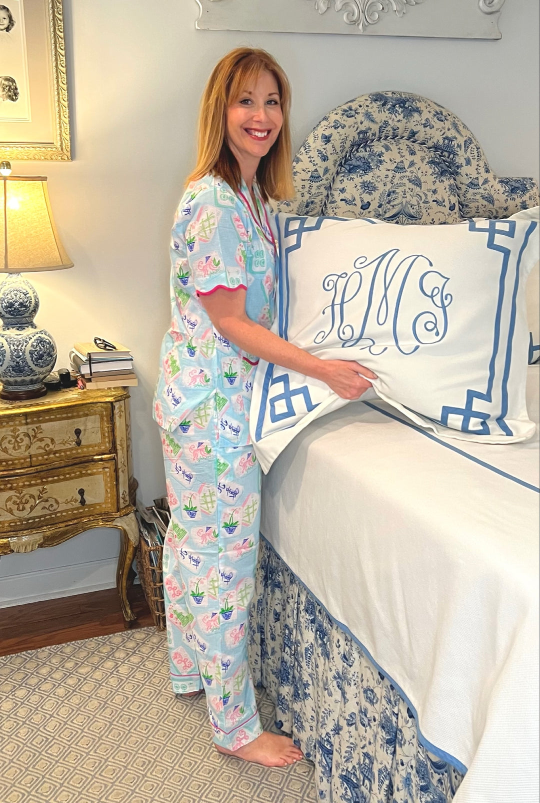 ***Pre-Order***Short Sleeve Scallop Mahjong Pajama Pant Set in Pungs & A Pair |  Pajamas - Miss Madigan | Women's Fashion Boutique