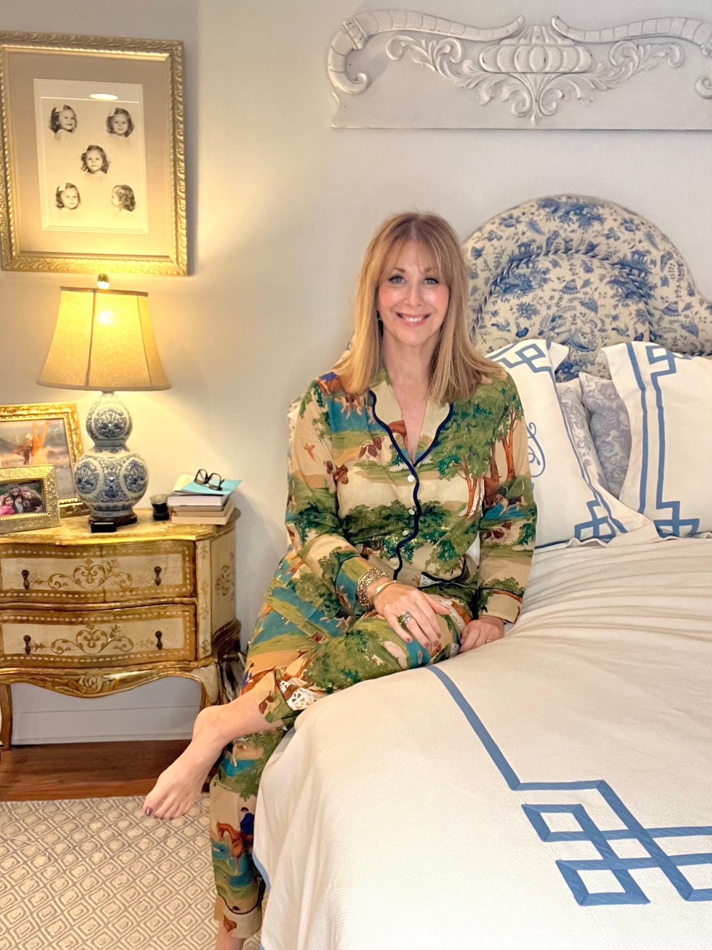 Long Sleeve Scallop Pajama Pant Set in Hunt Club