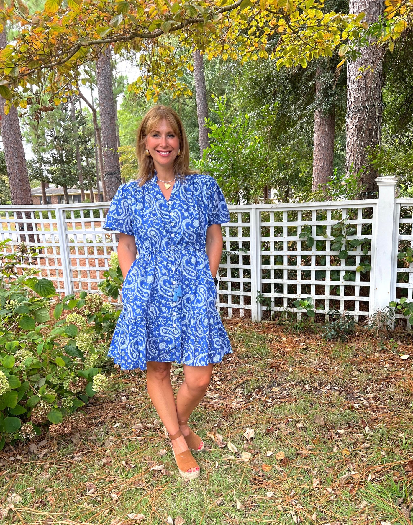 Portofino Block Print Drawstring Mini Dress in Blue