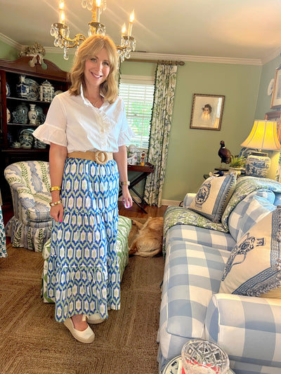 Maria Block Print Maxi Skirt in Green Geometric