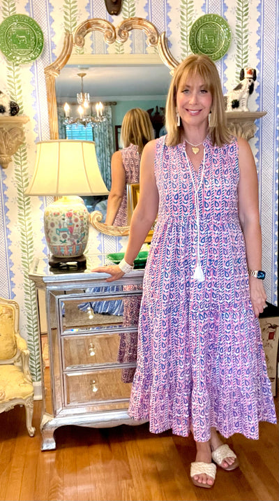 Wimberly Sleeveless Blockprint Maxi Dress in Pink