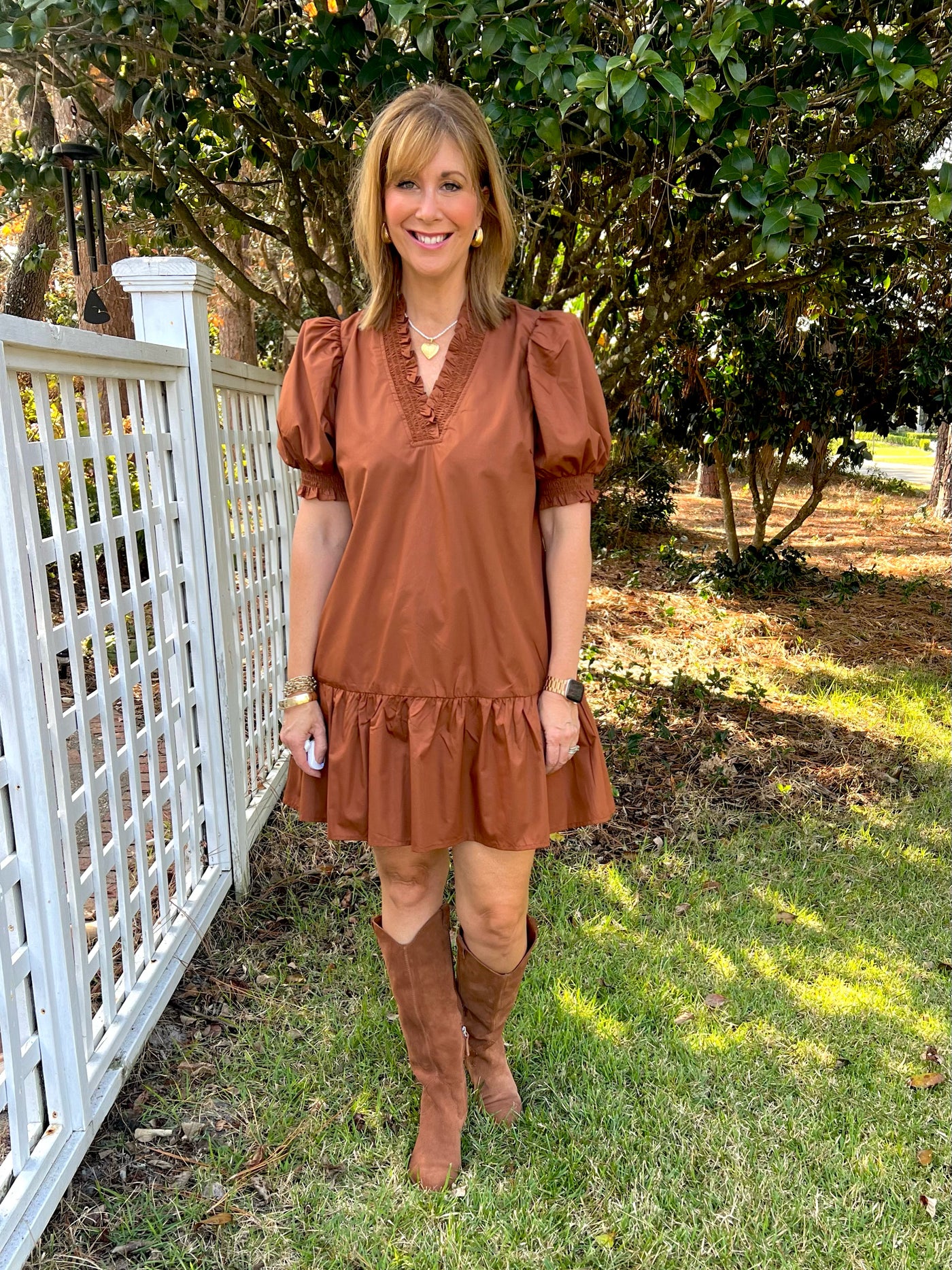 Braxton Puff Sleeve Mini in Brown