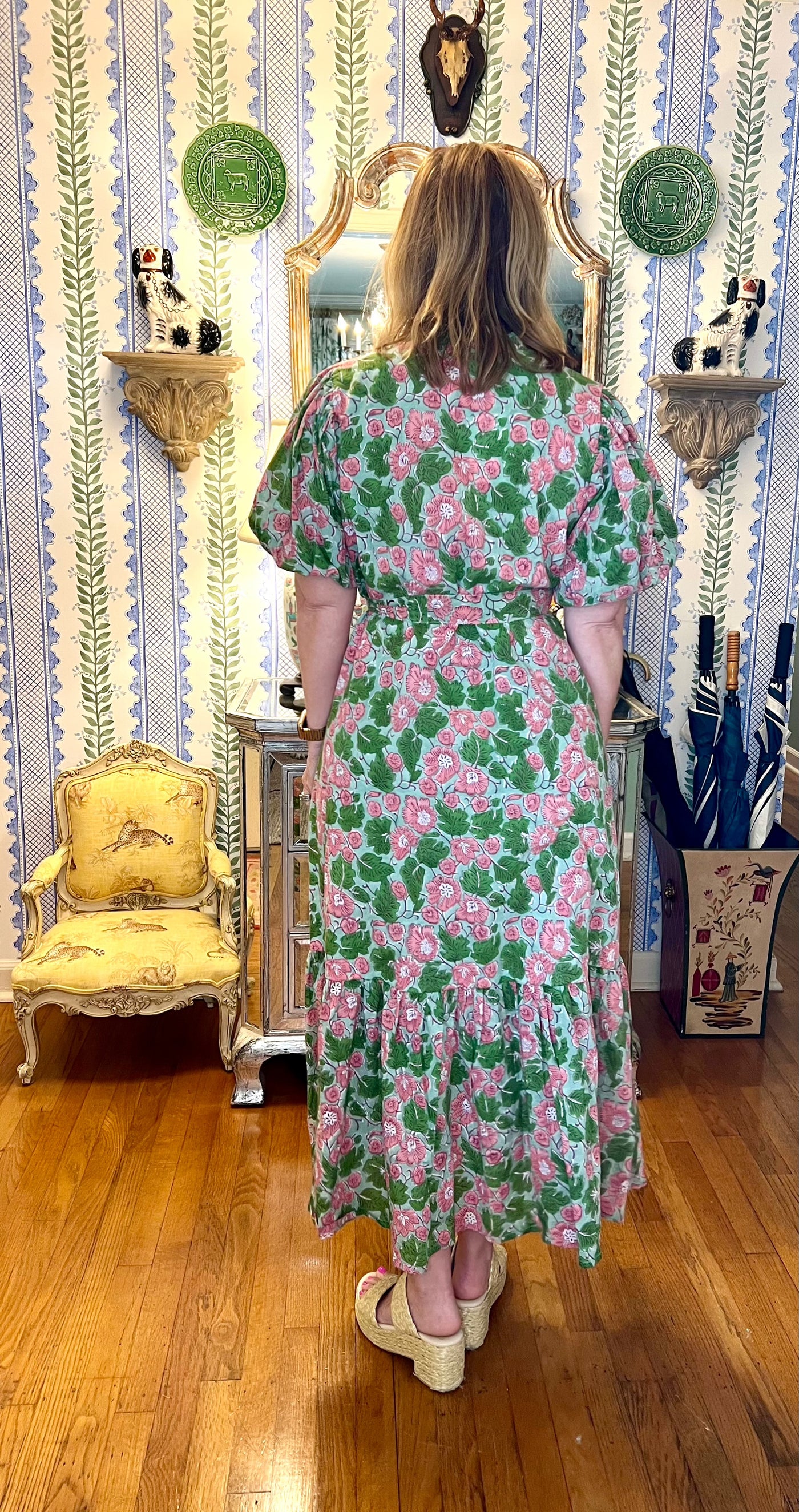 Hinton Floral Block Print Maxi Dress in Geranium