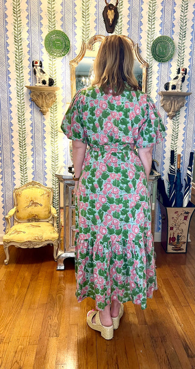 Hinton Floral Block Print Maxi Dress in Geranium
