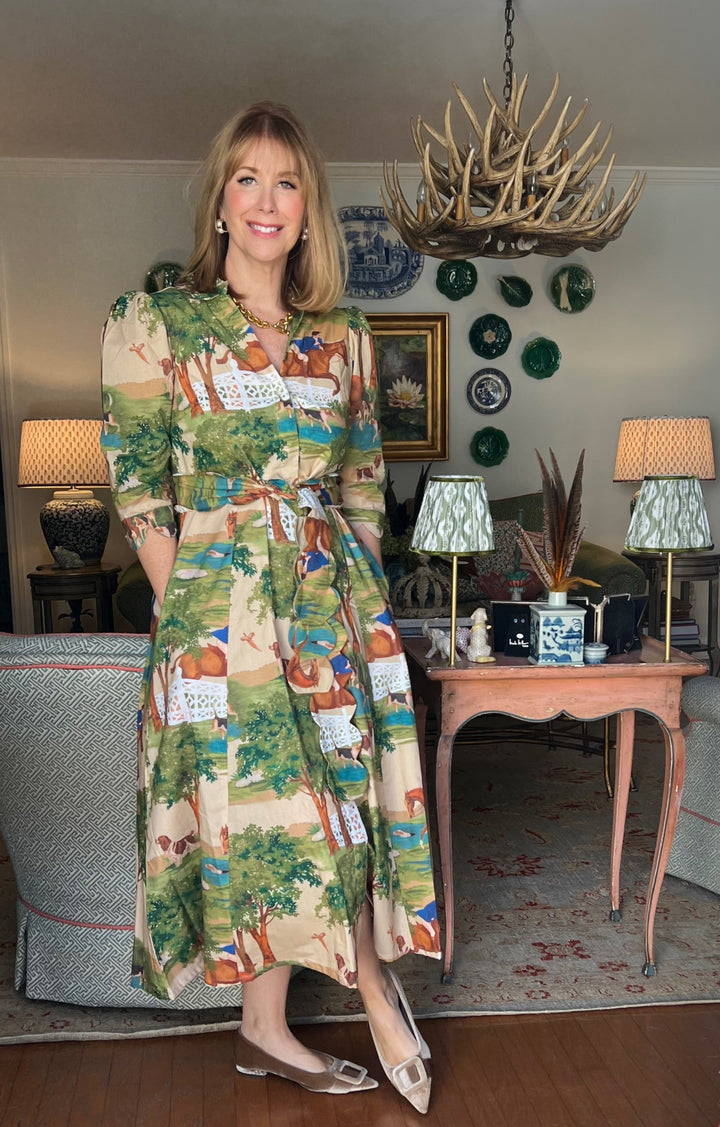 Worth Block Print Scalloped Midi Dress in Hunt Club |  Dress - Miss Madigan | Women&