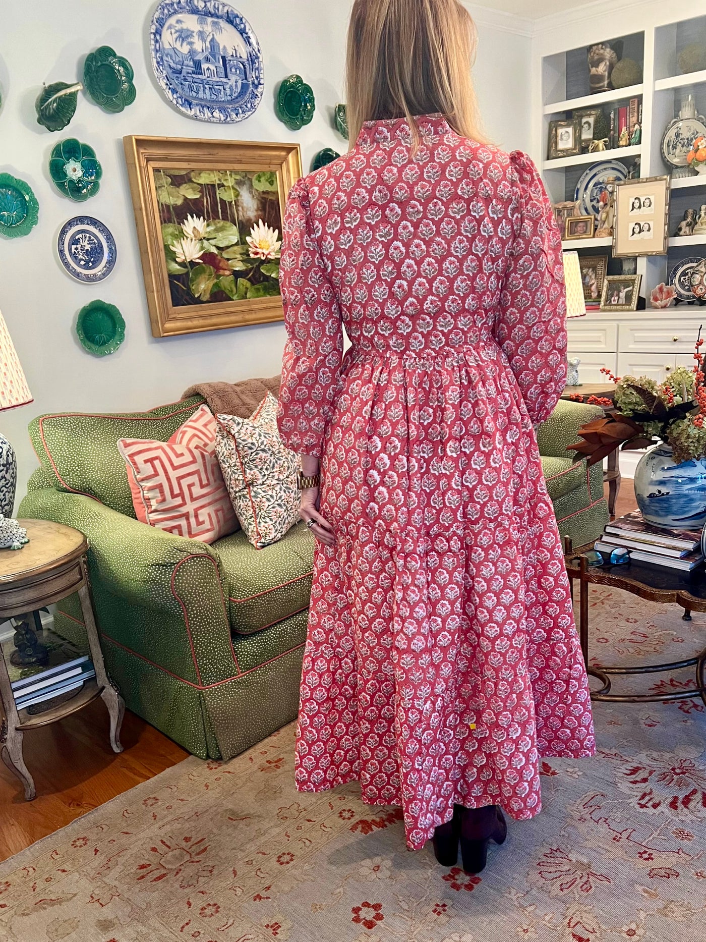 Taylor Blockprint Midi Dress in Orange/Brown