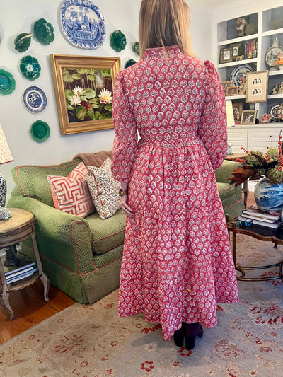 Taylor Blockprint Midi Dress in Orange/Brown