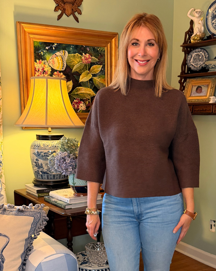 Corbett Mock Neck Sweater in Brown |  Sweater - Miss Madigan | Women&