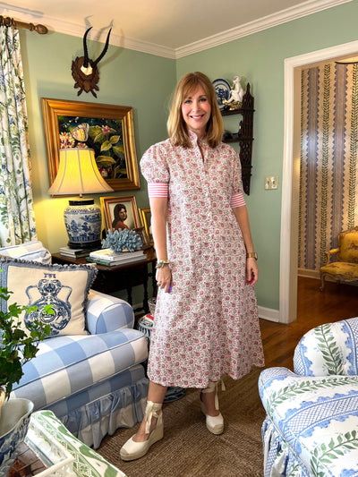 Baker Ruffle A-line Midi in Pink Fields
