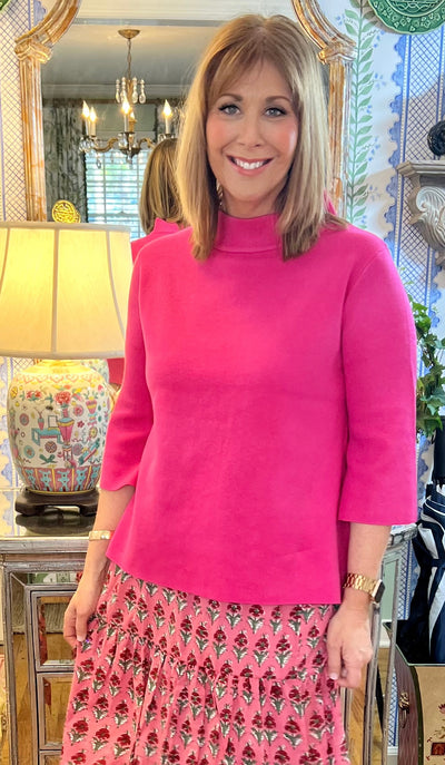 Jackie Mock Neck Sweater in Hot Pink