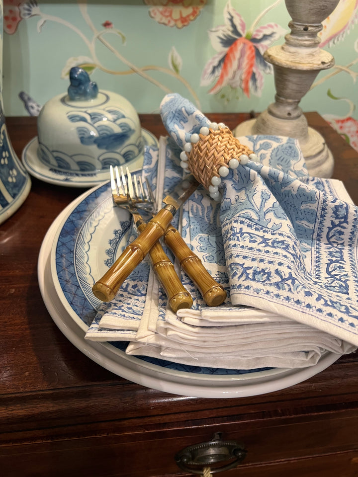 Birds of a Feather Block Print Napkin in Light Blue |  Napkins - Miss Madigan | Women&